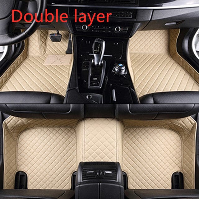 shop.plusyouclub 0 Beige / Double layer Fully Surrounded Car Leather Floor Mat Pad All Weather Protection
