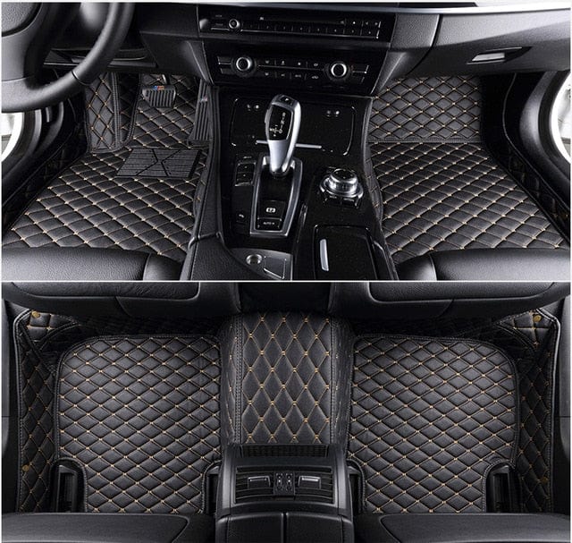 shop.plusyouclub 0 Black gold / Single layer Fully Surrounded Car Leather Floor Mat Pad All Weather Protection