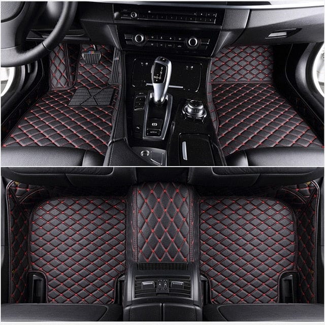 shop.plusyouclub 0 Black red / Single layer Fully Surrounded Car Leather Floor Mat Pad All Weather Protection