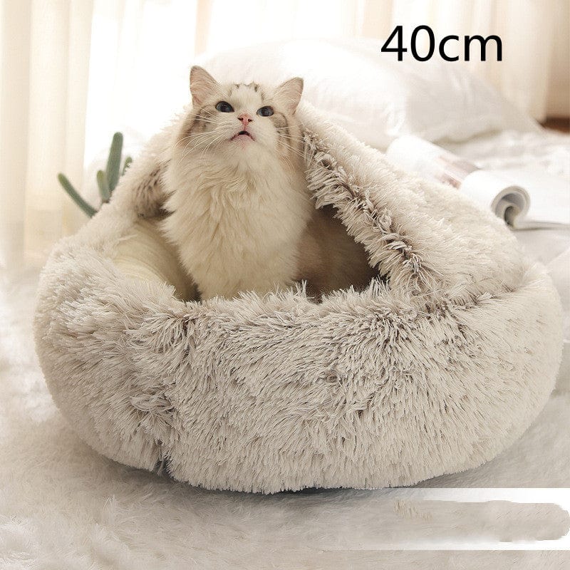 shop.plusyouclub 0 Brown 40cm Pet Bed Round Plush Warm Bed House Soft Long Plush Bed  2 In 1 Bed