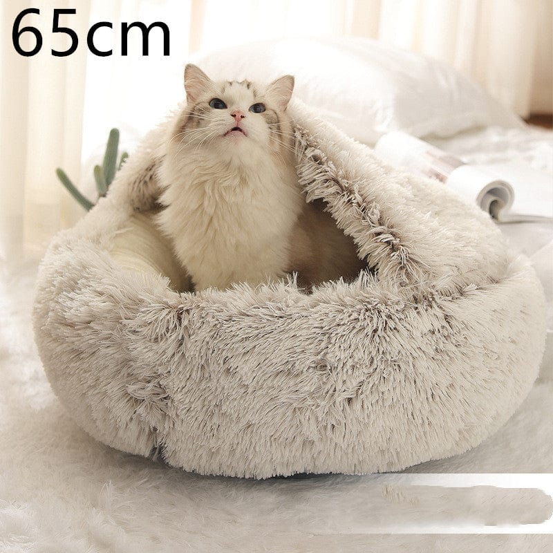 shop.plusyouclub 0 Brown 65cm Pet Bed Round Plush Warm Bed House Soft Long Plush Bed  2 In 1 Bed