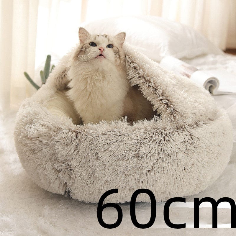 shop.plusyouclub 0 Brown Pet Bed Round Plush Warm Bed House Soft Long Plush Bed  2 In 1 Bed