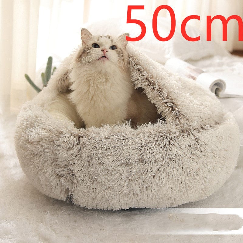 shop.plusyouclub 0 Brown50cm Pet Bed Round Plush Warm Bed House Soft Long Plush Bed  2 In 1 Bed