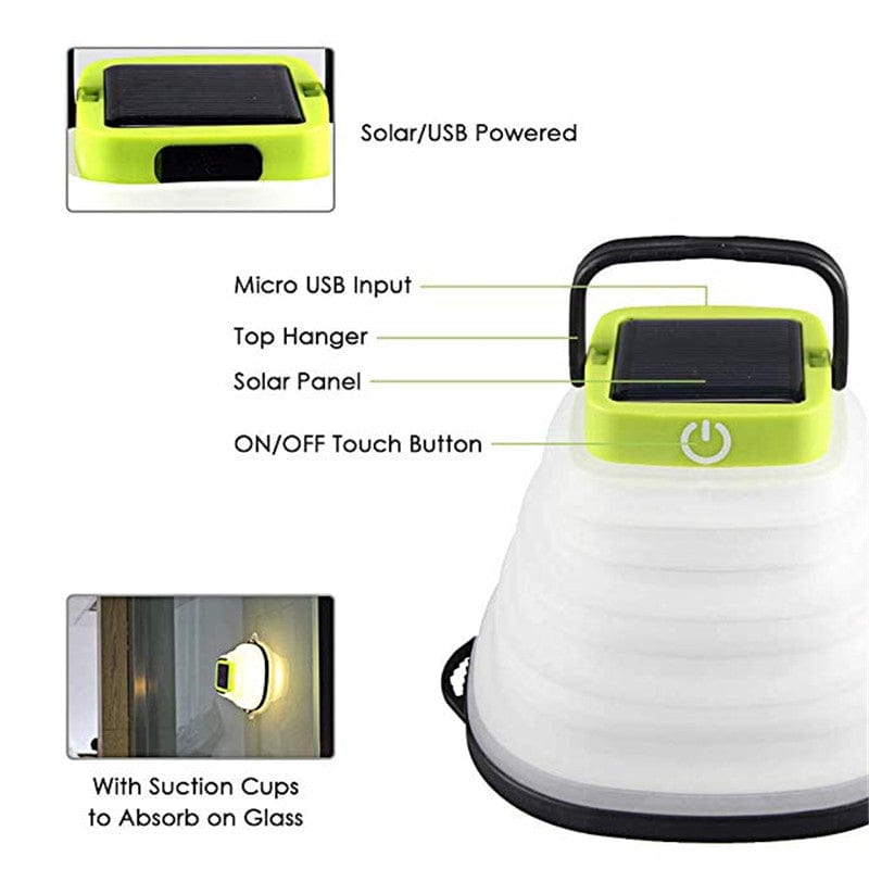 shop.plusyouclub 0 Collapsible Camping Light IP68 Waterproof Solar Foldable Lantern Solar Tent Lighting USB Rechargeable Outdoor Night Tools