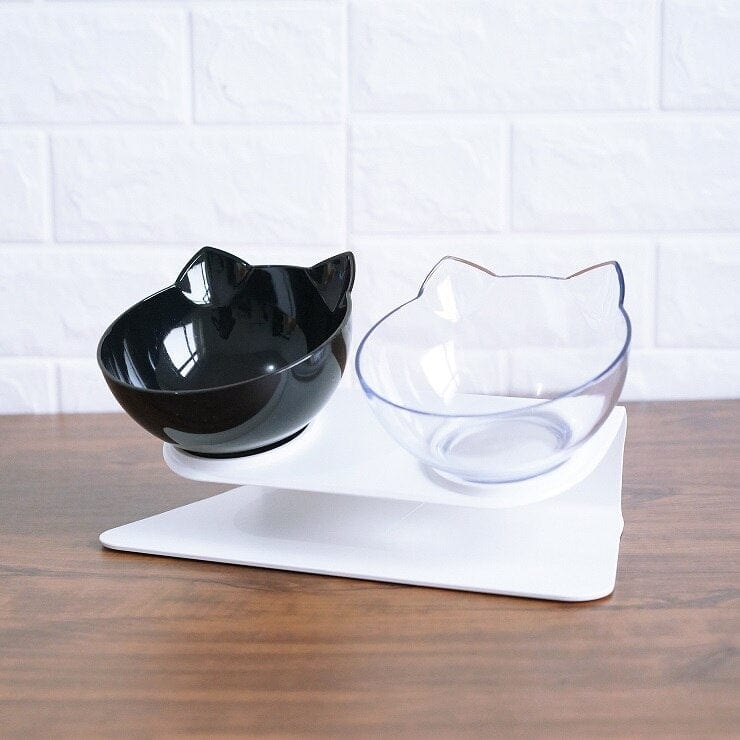 shop.plusyouclub 0 Double black white and box Non Slip Double Cat Bowl With Raised Stand Pet Food Cat Feeder Protect Cervical Vertebra Dog Bowl Transparent Pet Products