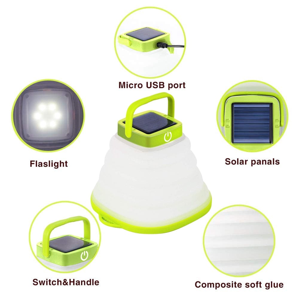 shop.plusyouclub 0 Green Collapsible Camping Light IP68 Waterproof Solar Foldable Lantern Solar Tent Lighting USB Rechargeable Outdoor Night Tools