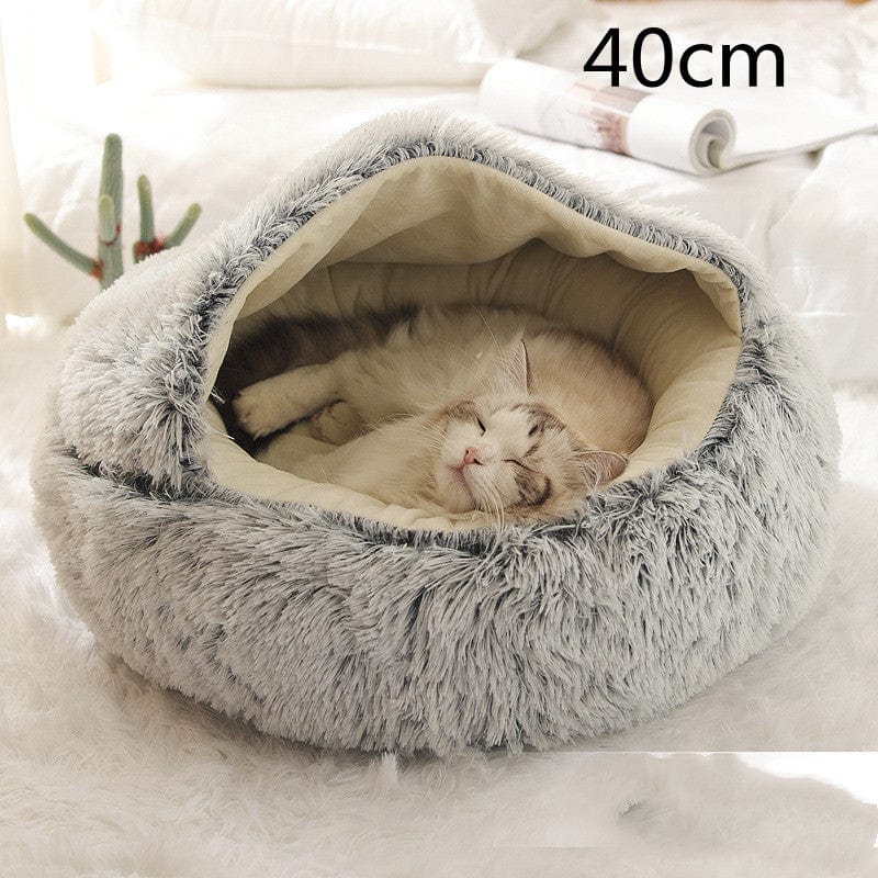 shop.plusyouclub 0 Grey 40cm Pet Bed Round Plush Warm Bed House Soft Long Plush Bed  2 In 1 Bed