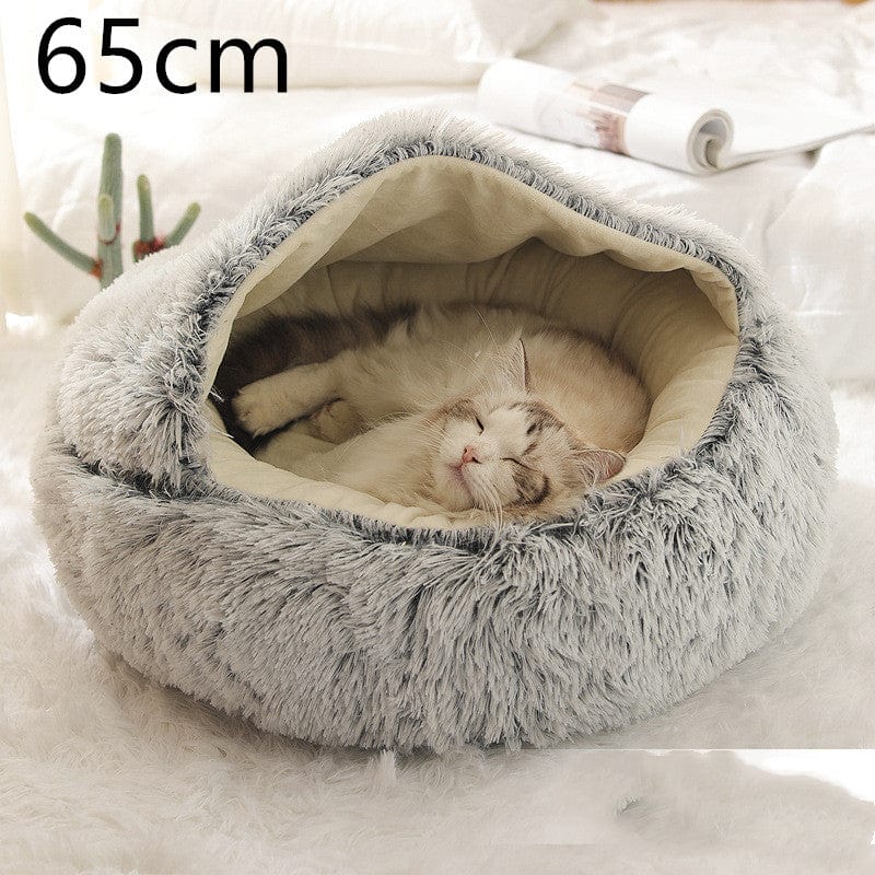 shop.plusyouclub 0 Grey 65cm Pet Bed Round Plush Warm Bed House Soft Long Plush Bed  2 In 1 Bed