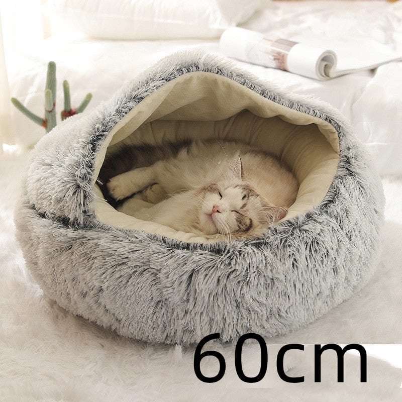 shop.plusyouclub 0 Grey Pet Bed Round Plush Warm Bed House Soft Long Plush Bed  2 In 1 Bed