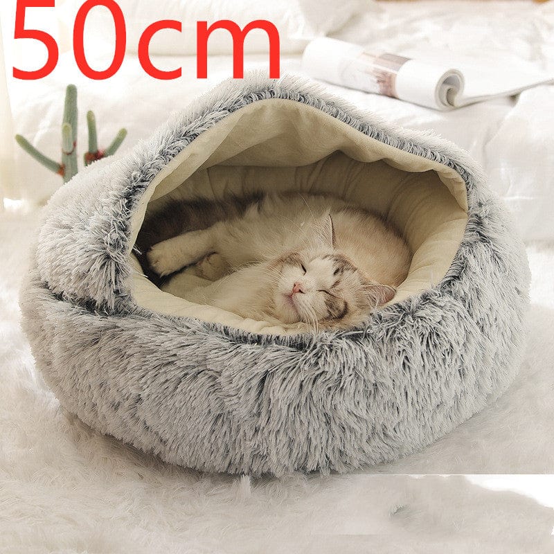 shop.plusyouclub 0 Grey50cm Pet Bed Round Plush Warm Bed House Soft Long Plush Bed  2 In 1 Bed