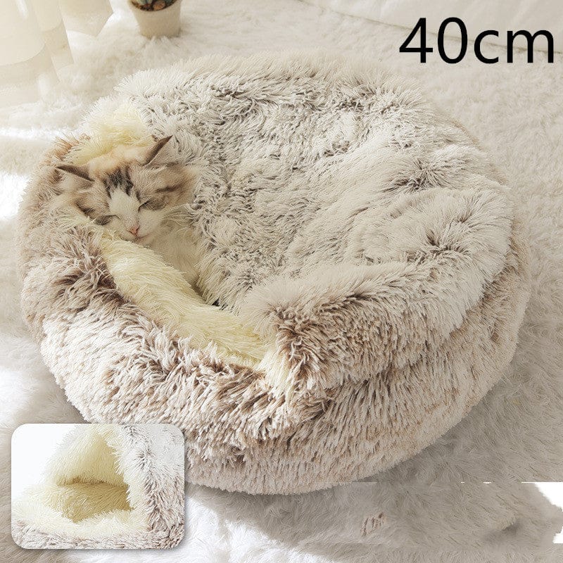 shop.plusyouclub 0 Hair Brown 40cm Pet Bed Round Plush Warm Bed House Soft Long Plush Bed  2 In 1 Bed