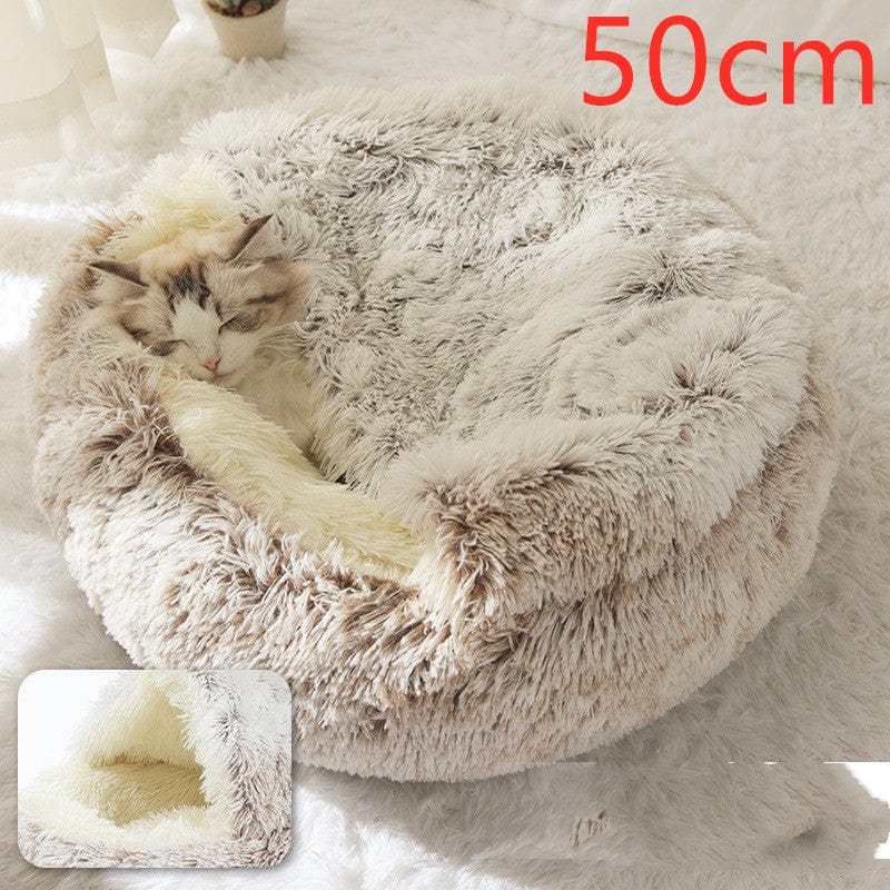 shop.plusyouclub 0 Hair Brown50cm Pet Bed Round Plush Warm Bed House Soft Long Plush Bed  2 In 1 Bed