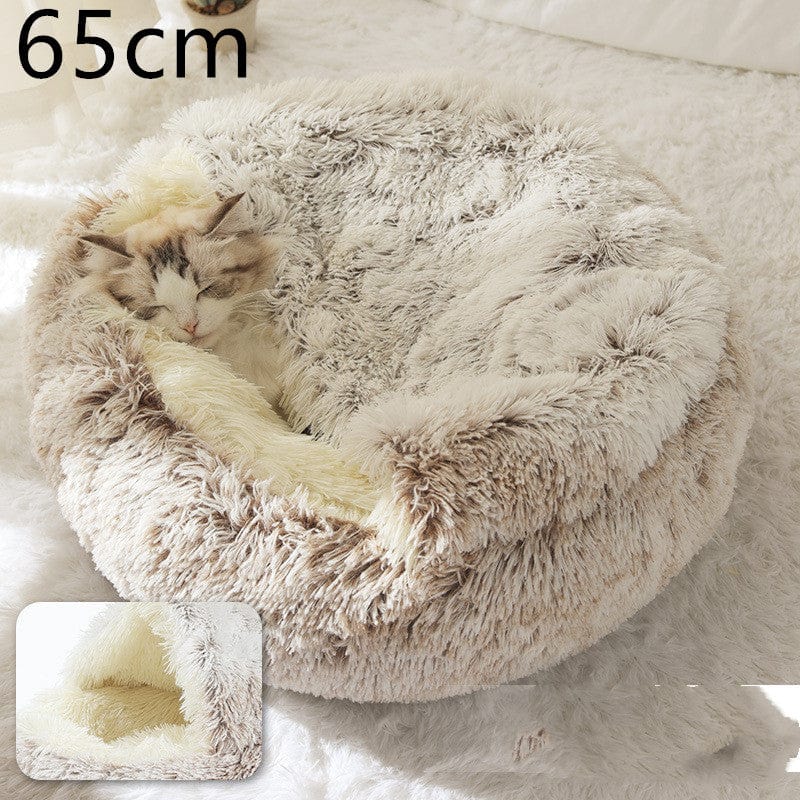 shop.plusyouclub 0 Hair Brown65cm Pet Bed Round Plush Warm Bed House Soft Long Plush Bed  2 In 1 Bed