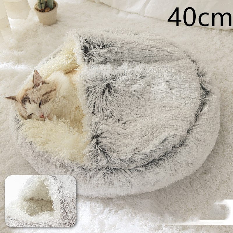 shop.plusyouclub 0 Hair Grey 40cm Pet Bed Round Plush Warm Bed House Soft Long Plush Bed  2 In 1 Bed