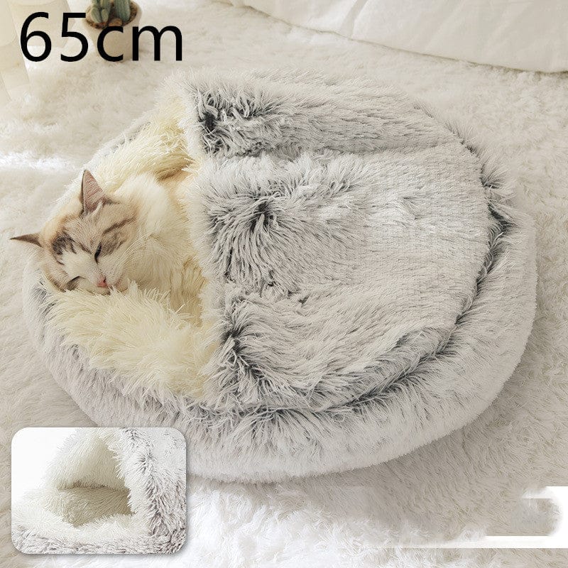 shop.plusyouclub 0 Hair Grey 65cm Pet Bed Round Plush Warm Bed House Soft Long Plush Bed  2 In 1 Bed