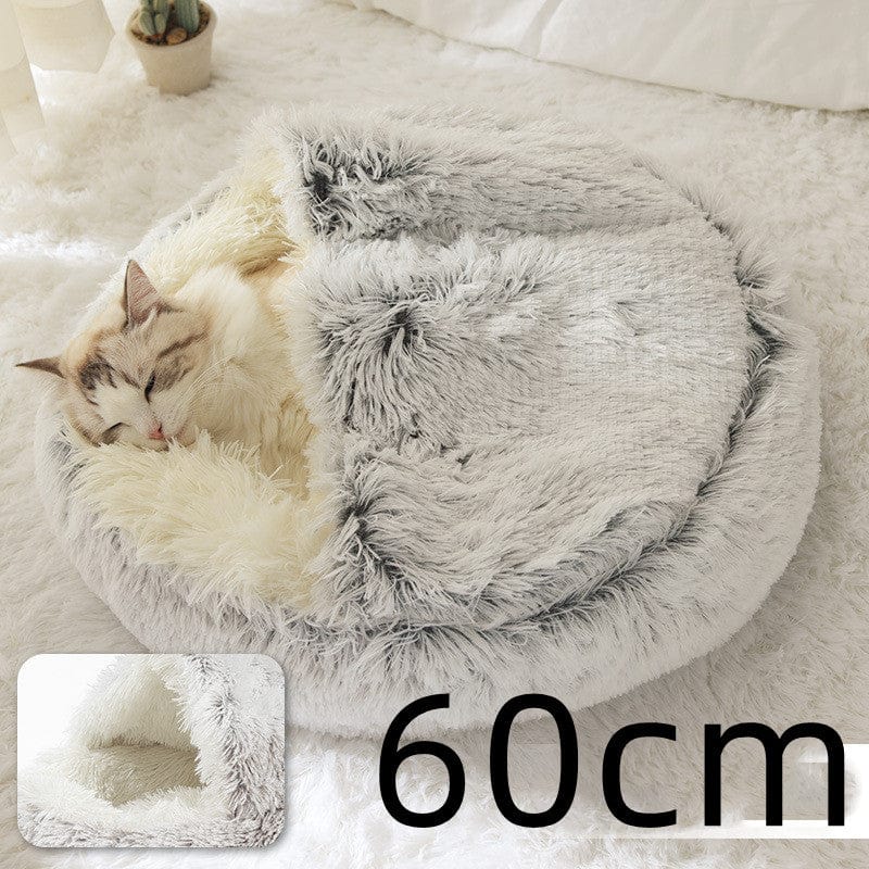 shop.plusyouclub 0 Hair Grey Pet Bed Round Plush Warm Bed House Soft Long Plush Bed  2 In 1 Bed