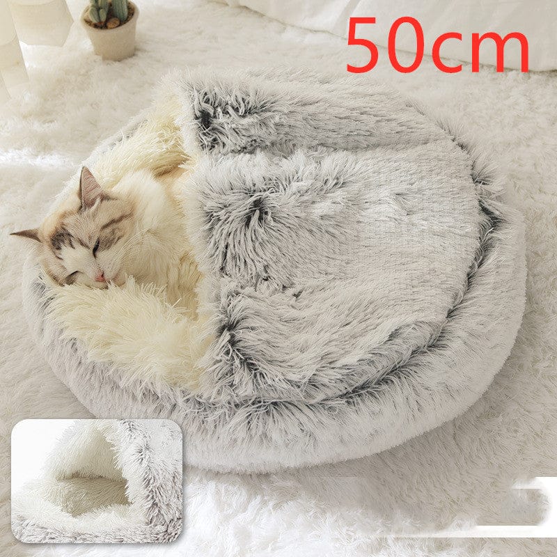 shop.plusyouclub 0 Hair Grey50cm Pet Bed Round Plush Warm Bed House Soft Long Plush Bed  2 In 1 Bed