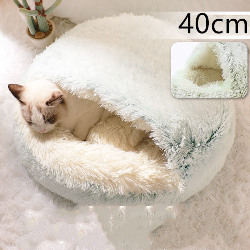 shop.plusyouclub 0 Hair Olive green 40cm Pet Bed Round Plush Warm Bed House Soft Long Plush Bed  2 In 1 Bed