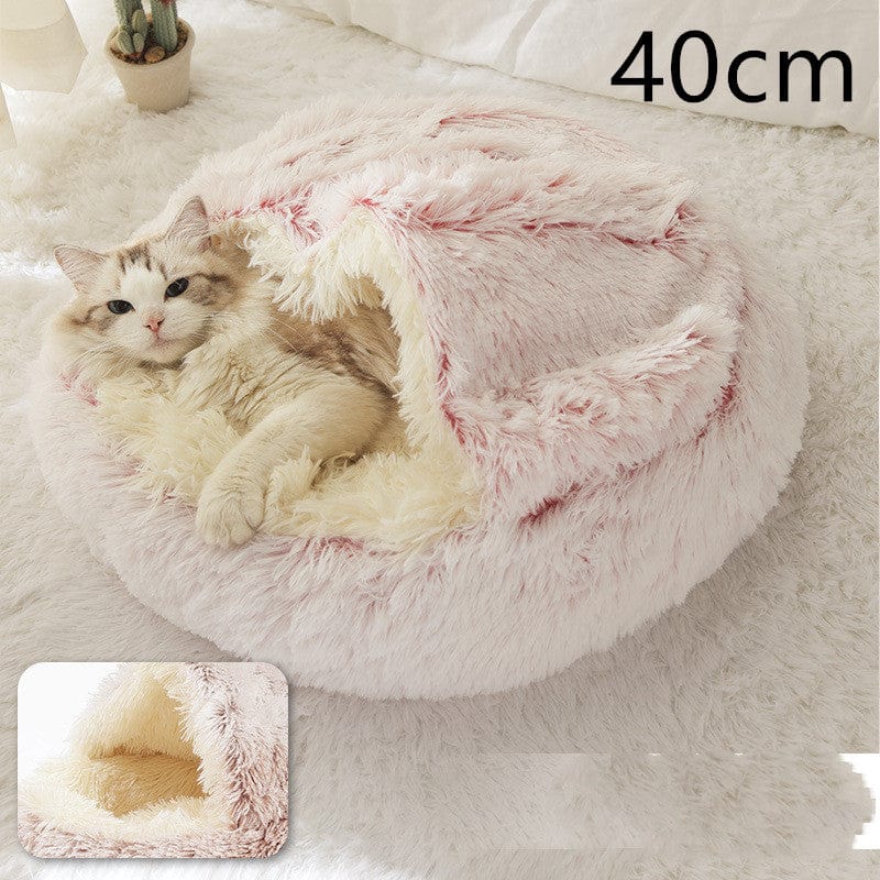 shop.plusyouclub 0 Hair Pink 40cm Pet Bed Round Plush Warm Bed House Soft Long Plush Bed  2 In 1 Bed