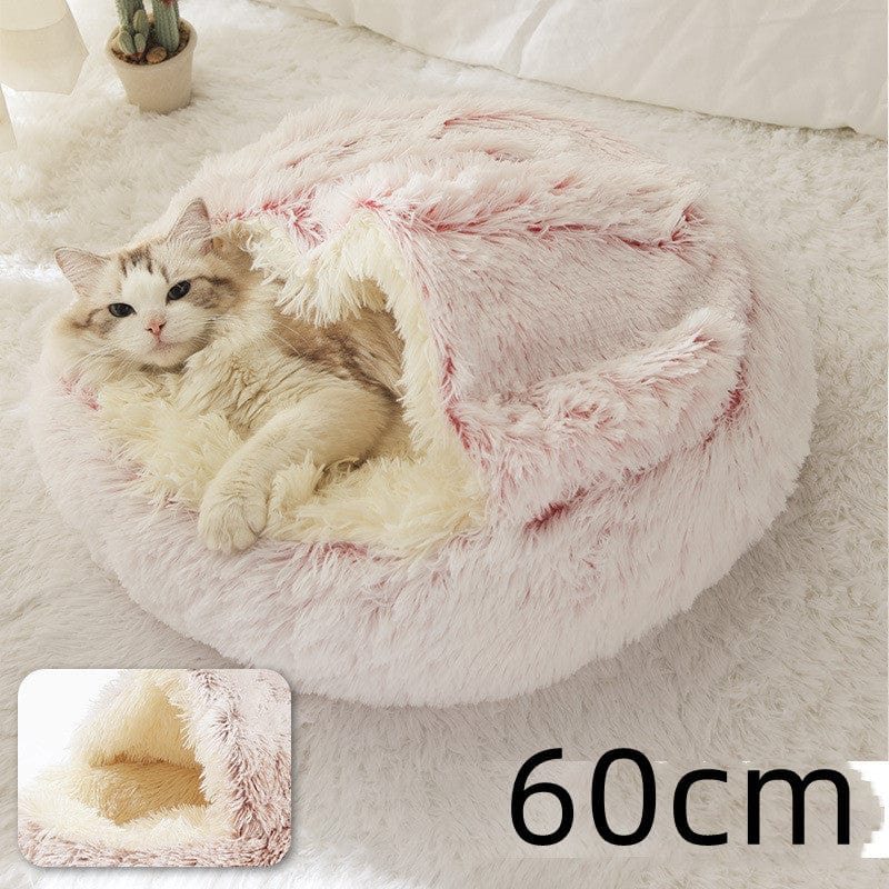 shop.plusyouclub 0 Hair Pink Pet Bed Round Plush Warm Bed House Soft Long Plush Bed  2 In 1 Bed