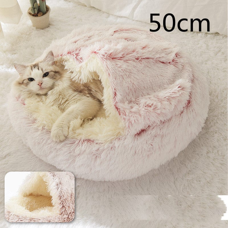 shop.plusyouclub 0 Hair Pink50cm Pet Bed Round Plush Warm Bed House Soft Long Plush Bed  2 In 1 Bed