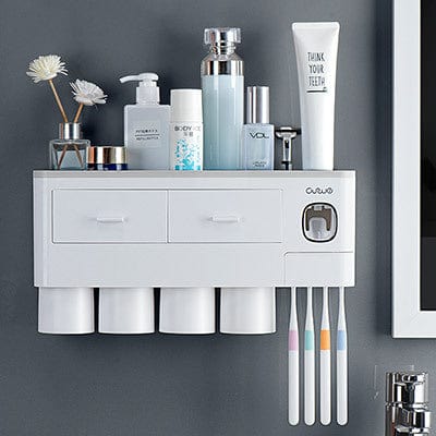 shop.plusyouclub 0 Non-marking Hanging Magnetic Toothbrush Holder Single Drawer Storage Rack With Toothpaste Squeezer Toiletry Set