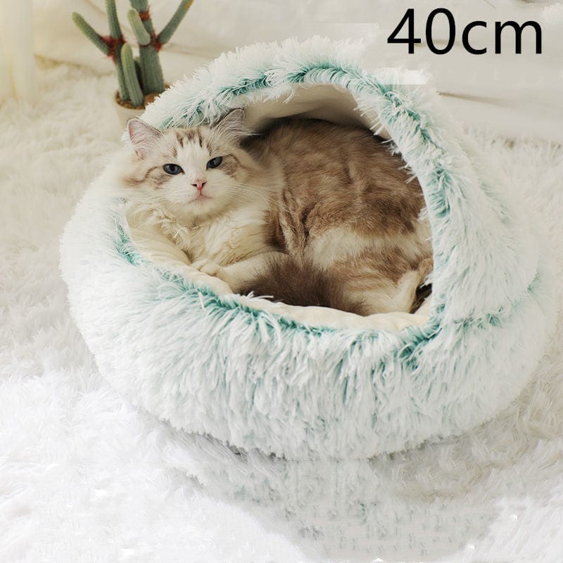 shop.plusyouclub 0 Olive green 40cm Pet Bed Round Plush Warm Bed House Soft Long Plush Bed  2 In 1 Bed