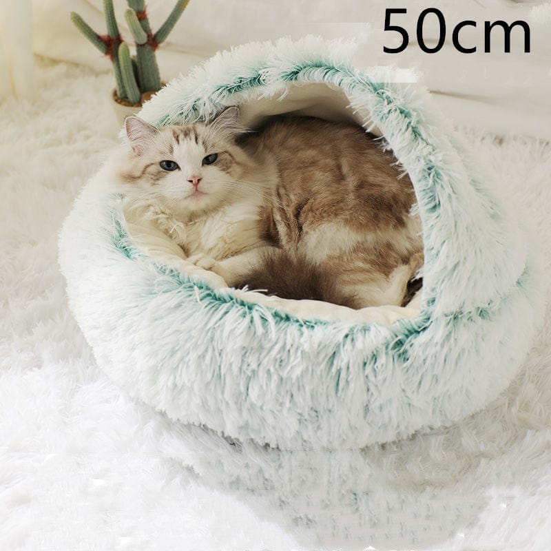 shop.plusyouclub 0 Olive green 50cm Pet Bed Round Plush Warm Bed House Soft Long Plush Bed  2 In 1 Bed