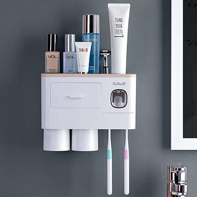 shop.plusyouclub 0 Pink / 2 cups Non-marking Hanging Magnetic Toothbrush Holder Single Drawer Storage Rack With Toothpaste Squeezer Toiletry Set