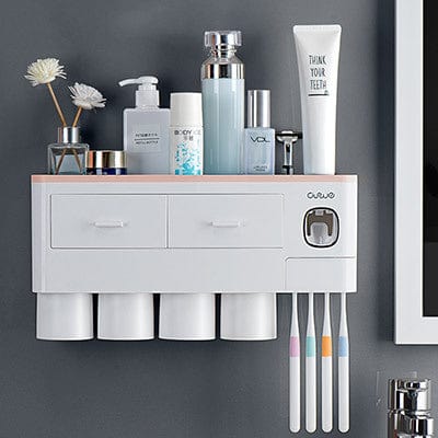 shop.plusyouclub 0 Pink / 4 cups Non-marking Hanging Magnetic Toothbrush Holder Single Drawer Storage Rack With Toothpaste Squeezer Toiletry Set