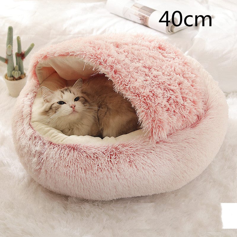 shop.plusyouclub 0 Pink 40cm Pet Bed Round Plush Warm Bed House Soft Long Plush Bed  2 In 1 Bed
