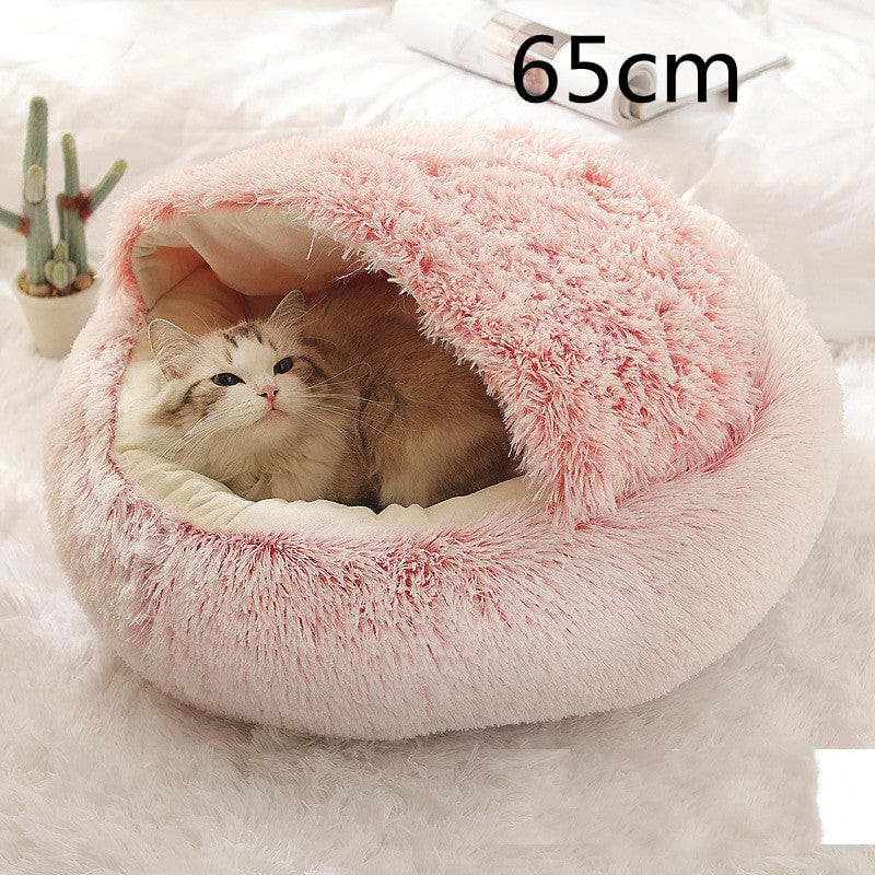 shop.plusyouclub 0 Pink 65cm Pet Bed Round Plush Warm Bed House Soft Long Plush Bed  2 In 1 Bed