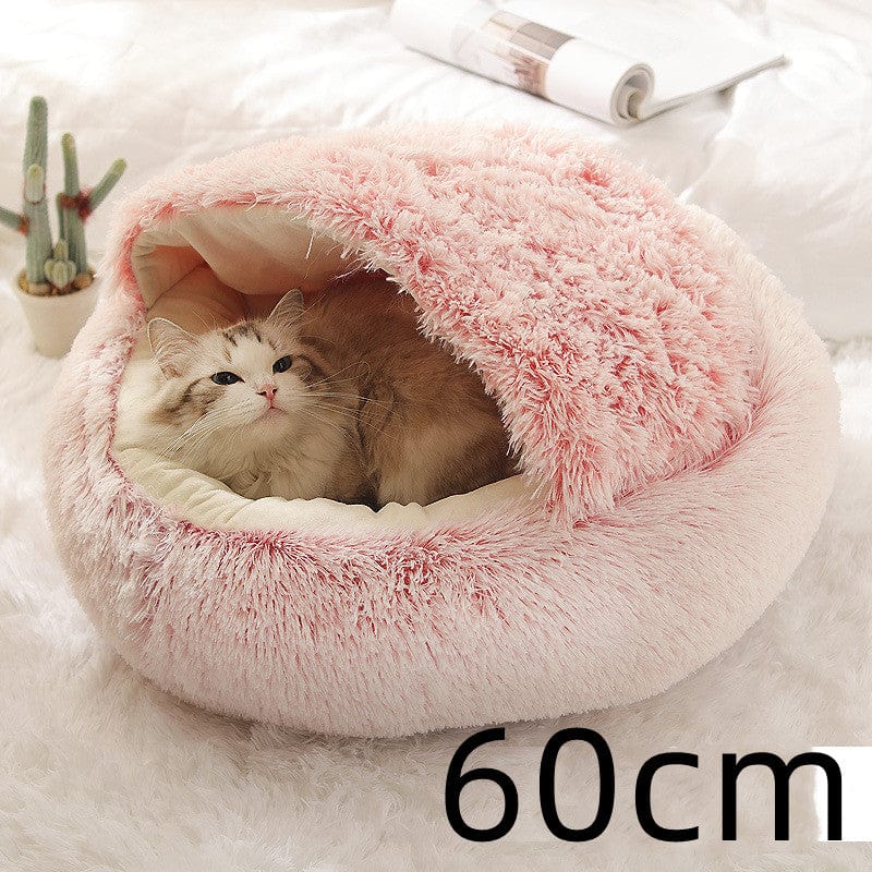 shop.plusyouclub 0 Pink Pet Bed Round Plush Warm Bed House Soft Long Plush Bed  2 In 1 Bed