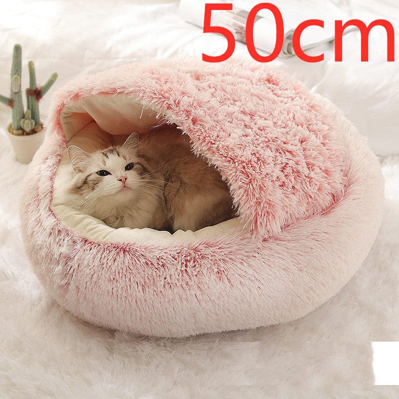 shop.plusyouclub 0 Pink50cm Pet Bed Round Plush Warm Bed House Soft Long Plush Bed  2 In 1 Bed