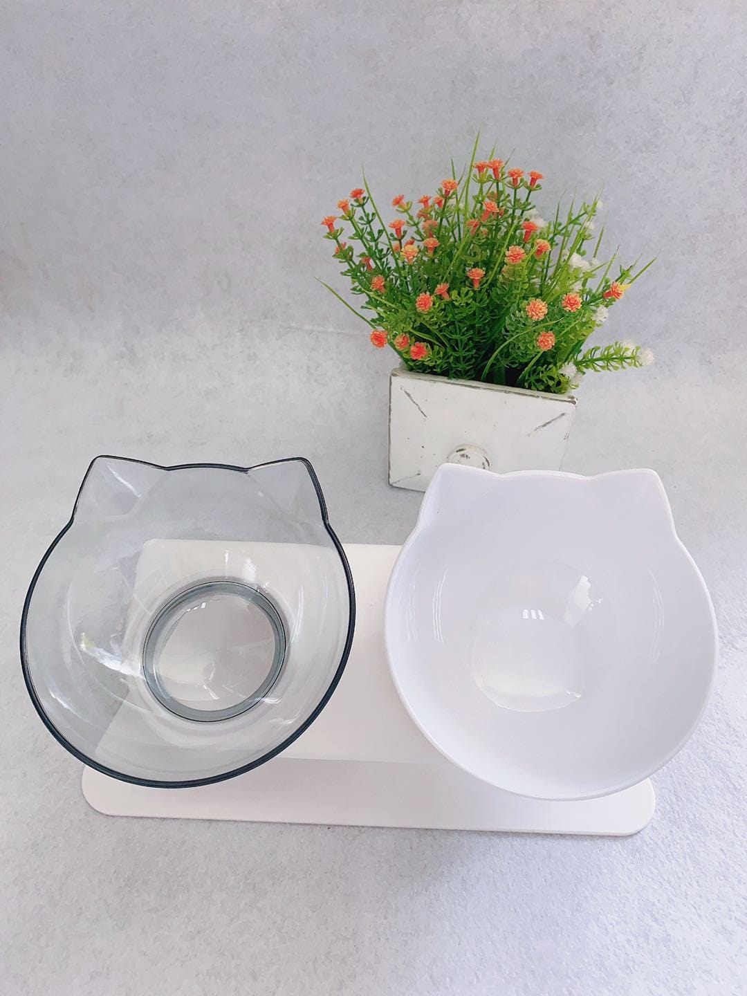 shop.plusyouclub 0 Transparent white and box Non Slip Double Cat Bowl With Raised Stand Pet Food Cat Feeder Protect Cervical Vertebra Dog Bowl Transparent Pet Products