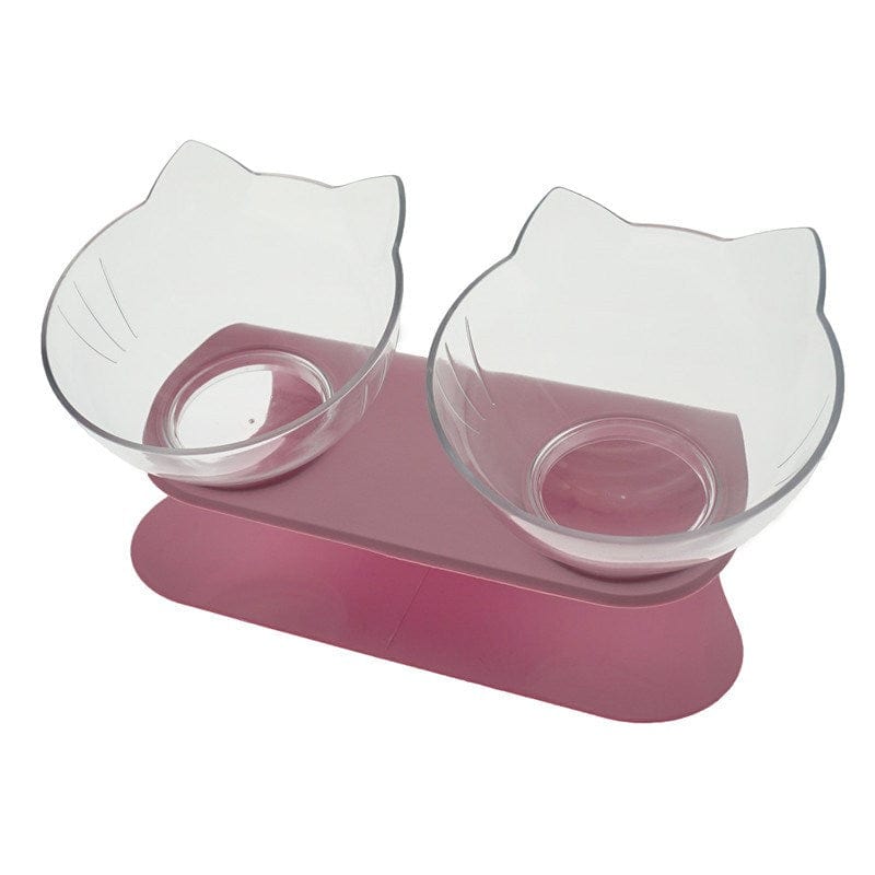 shop.plusyouclub 0 Two clear pink Non Slip Double Cat Bowl With Raised Stand Pet Food Cat Feeder Protect Cervical Vertebra Dog Bowl Transparent Pet Products