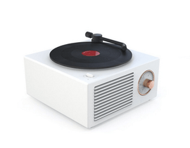 shop.plusyouclub 0 White Vinyl Record Player Style Bluetooth Speaker