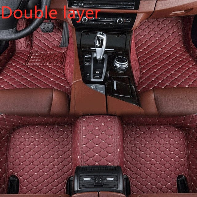 shop.plusyouclub 0 Wine red / Double layer Fully Surrounded Car Leather Floor Mat Pad All Weather Protection