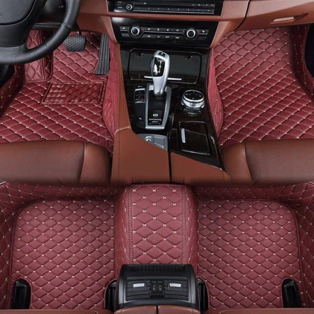 shop.plusyouclub 0 Wine red / Single layer Fully Surrounded Car Leather Floor Mat Pad All Weather Protection