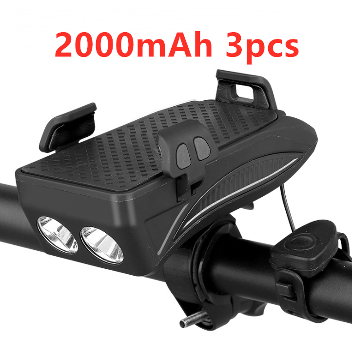 shop.plusyouclub 0 Black / 2000mAh 3pcs Motorcycle Bicycle Phone Holder Support Charging For Cell Phone With Bike Bell Power Bank Bicycle Front Lamp Flashlight