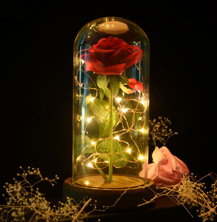 shop.plusyouclub 0 brown Enchanted Forever Rose Flower In Glass LED Light Christmas Decoration