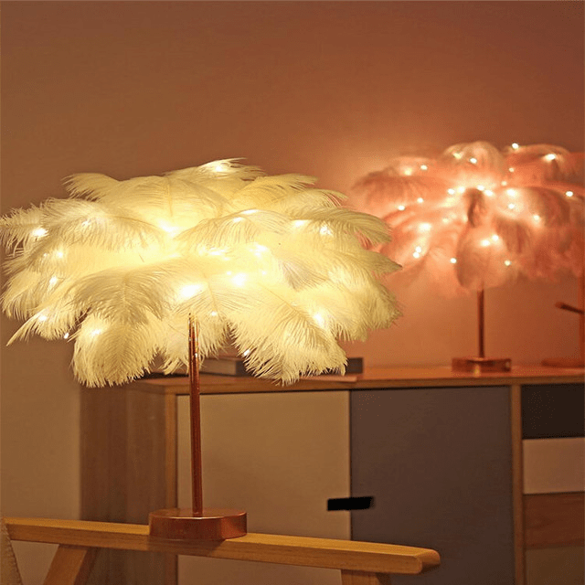 shop.plusyouclub 0 Feather Lamp Nordic Desk Lamp European-Style Bedroom Bedside Feather Table Lamp Night Light Table Lamp Decoration Modern