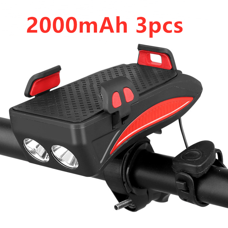 shop.plusyouclub 0 Red / 2000mAh 3pcs Motorcycle Bicycle Phone Holder Support Charging For Cell Phone With Bike Bell Power Bank Bicycle Front Lamp Flashlight