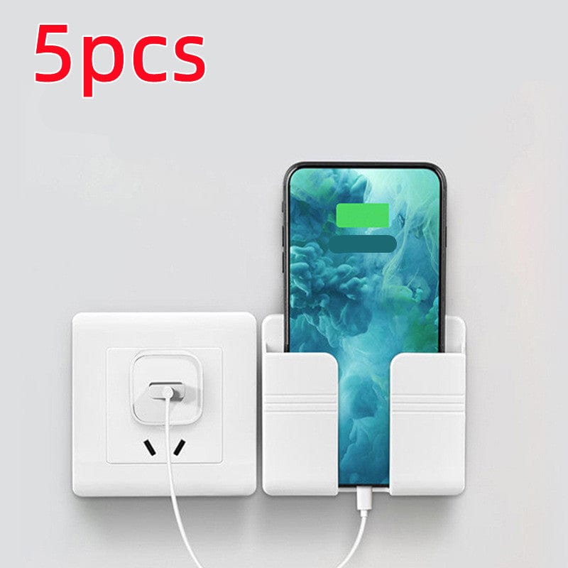 shop.plusyouclub 0 White 5PC Mobile Phone Charging Storage Rack Punch-free Sticky Storage Box